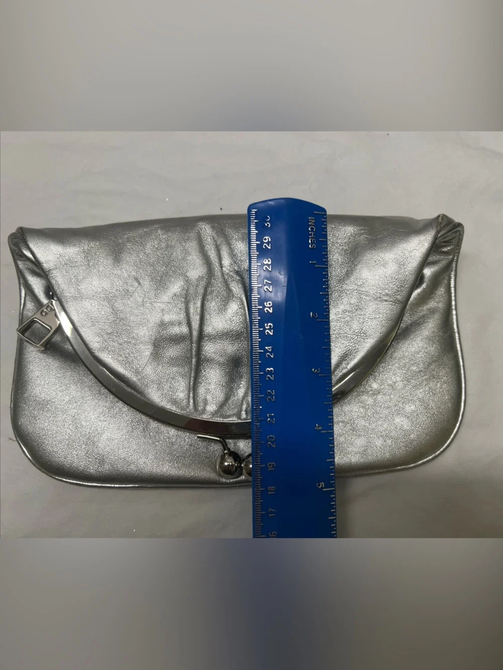 HOBO Lauren Metallic Silver Leather Kiss Lock Clutch Wallet